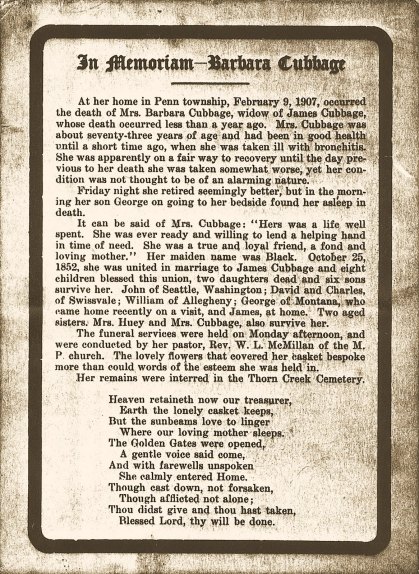 1907 Barbara Black Cubbage Funeral Card